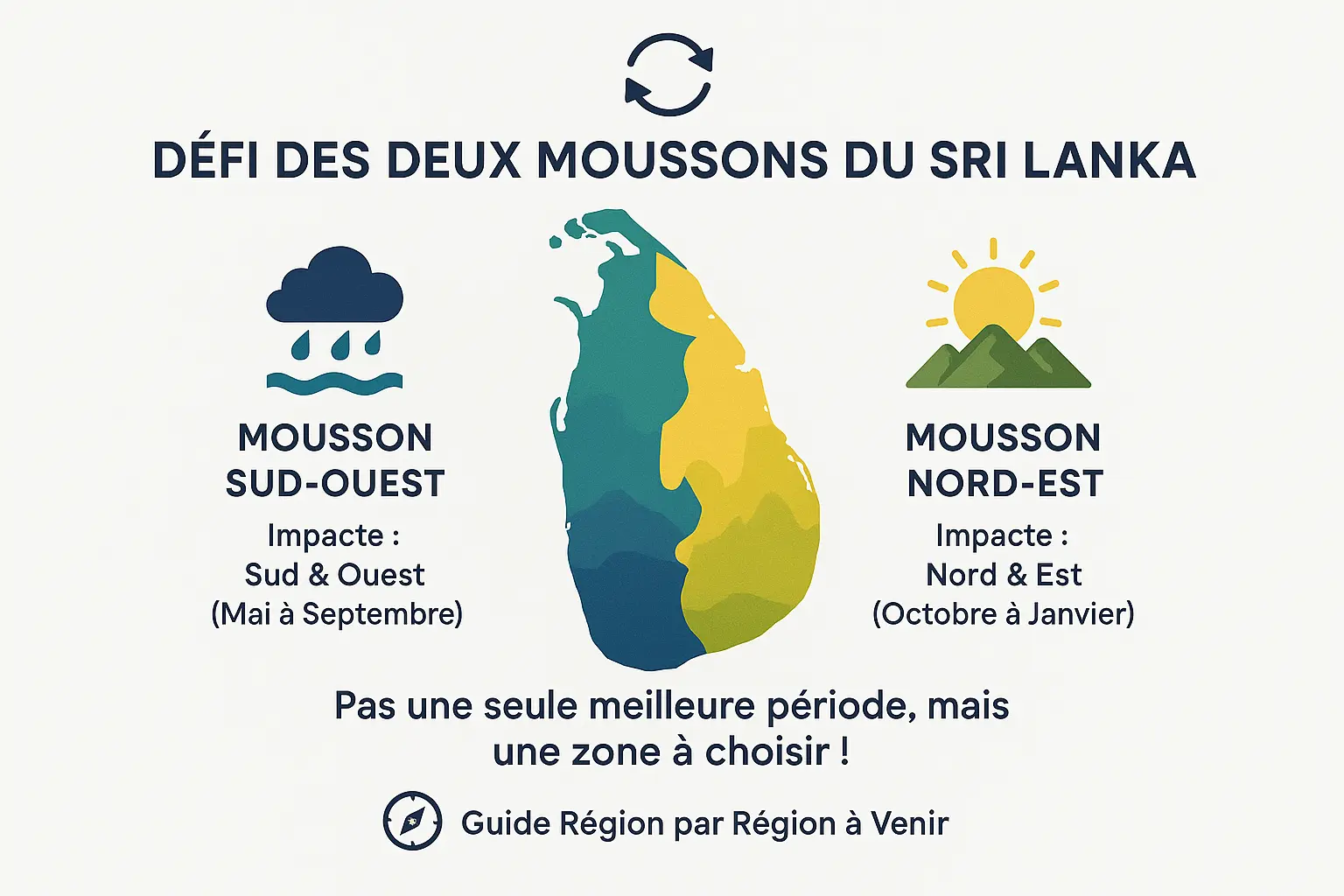 Carte des régions climatiques du Sri Lanka avec les périodes sèches et pluvieuses