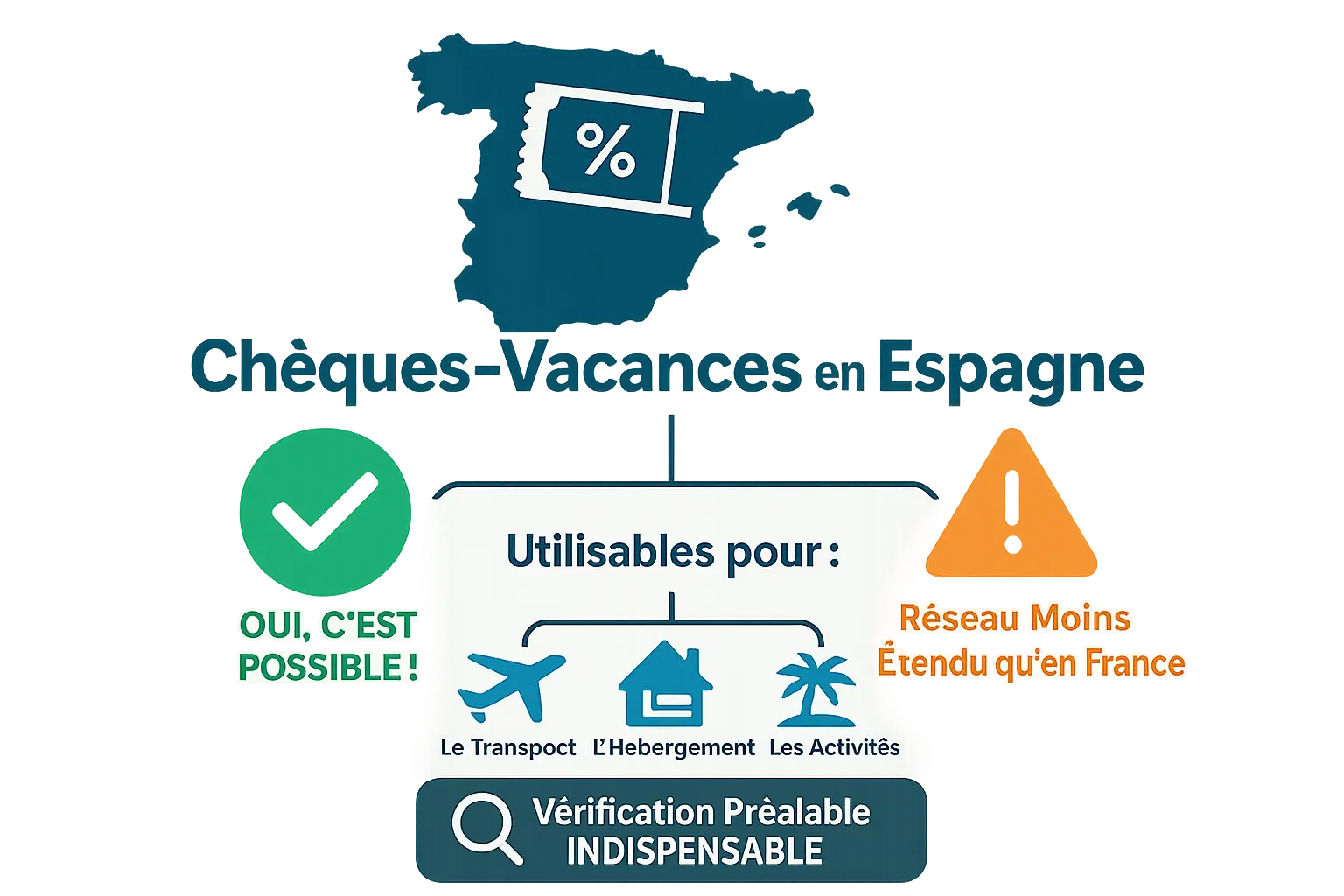 Chèques-vacances ANCV utilisables en Espagne pour hébergement et activités