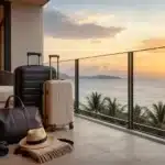 Couple de jeunes mariés planifiant leur voyage de noces