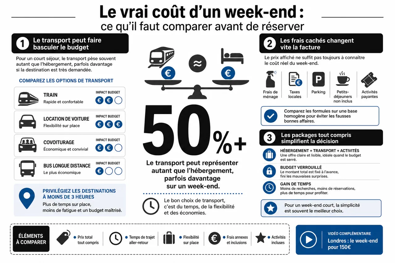 Week-ends en 2026: comment choisir la bonne formule selon votre budget , Le vrai coût d’un week-end: ce qu’il faut comparer avant de réserver