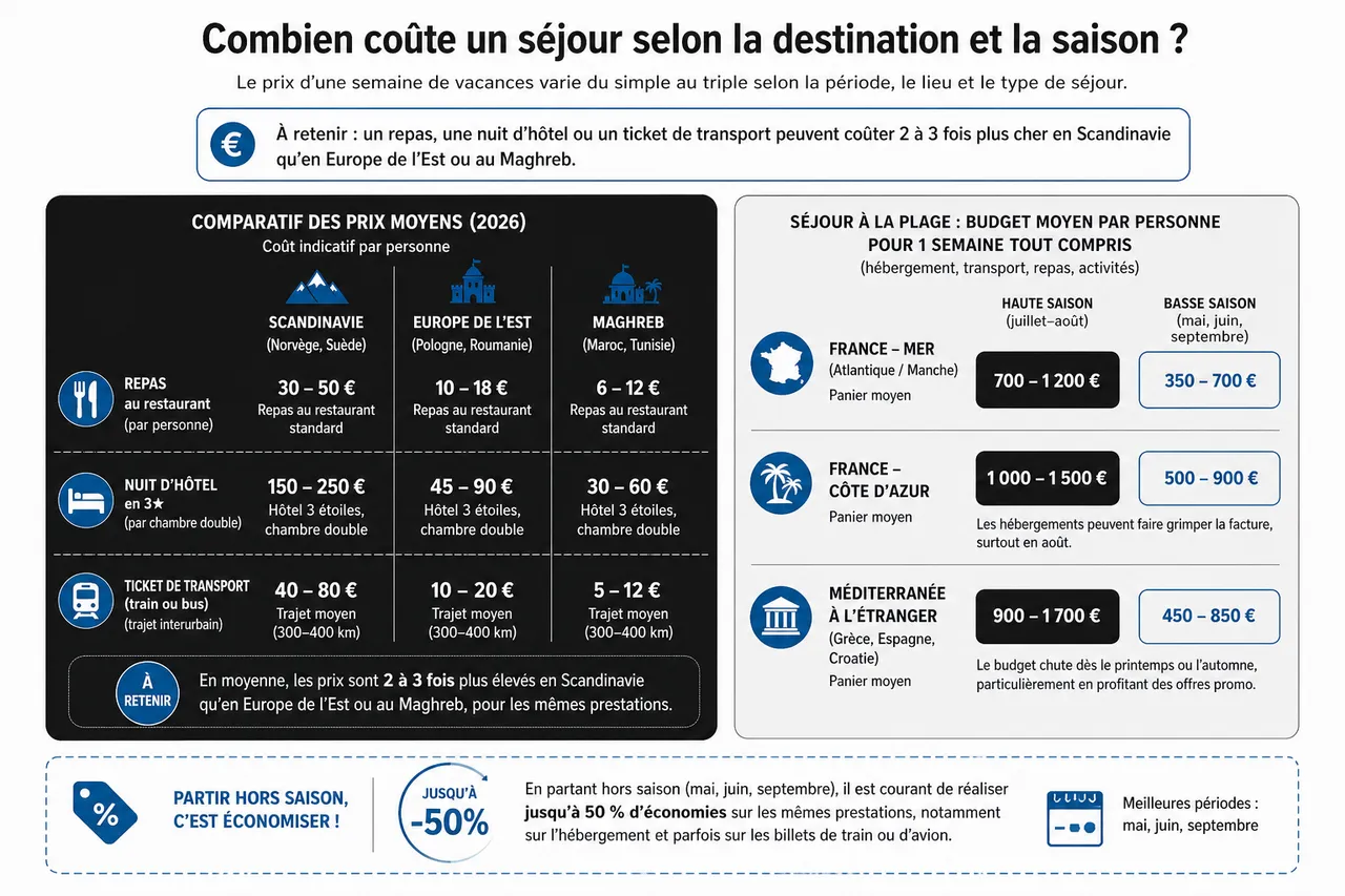 Combien coûte un voyage selon la saison et la destination? , Combien coûte un séjour selon la destination et la saison?