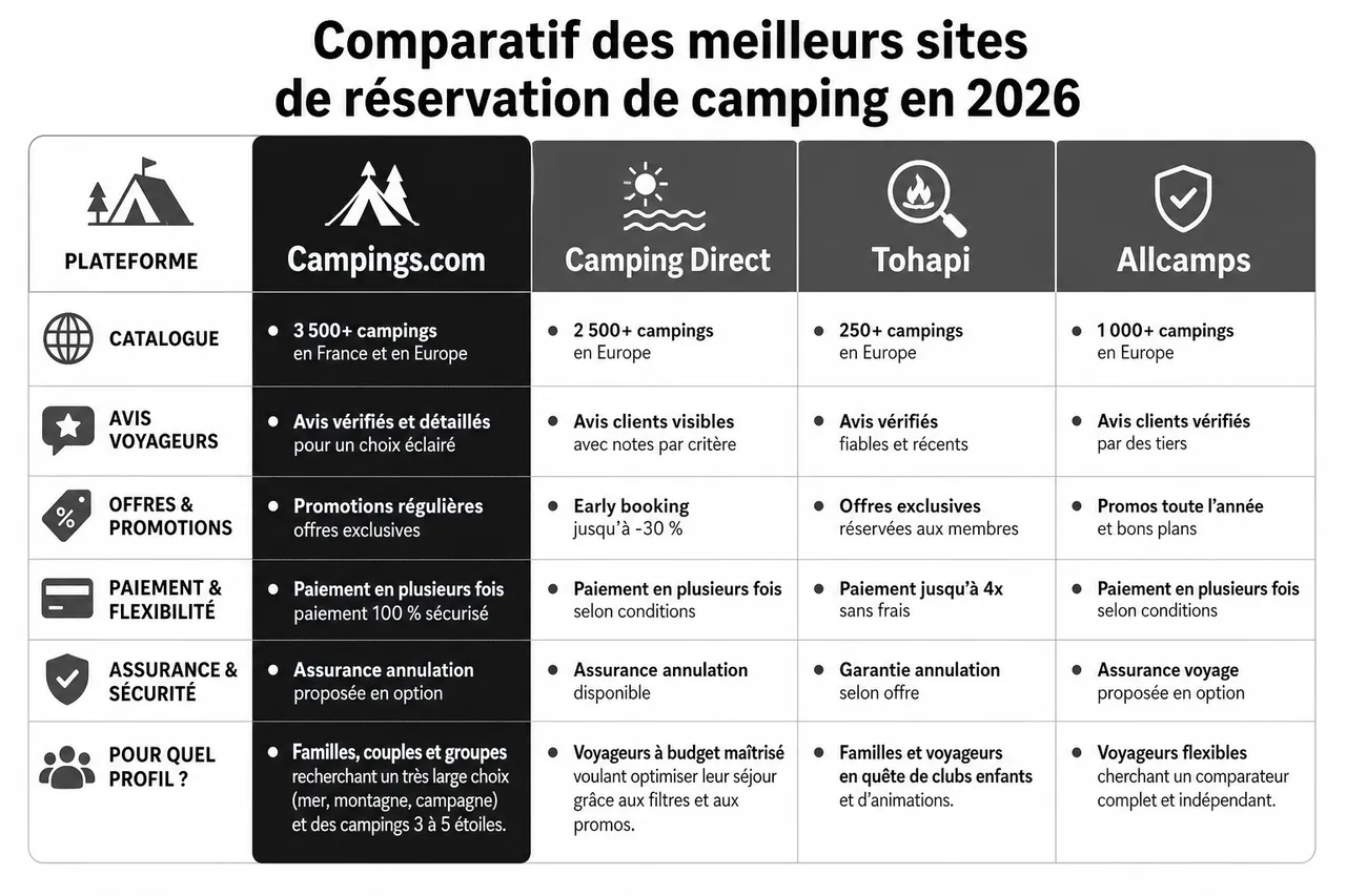 Où réserver votre camping en ligne pour l'été 2026? , Comparatif des meilleurs sites de réservation de camping en 2026
