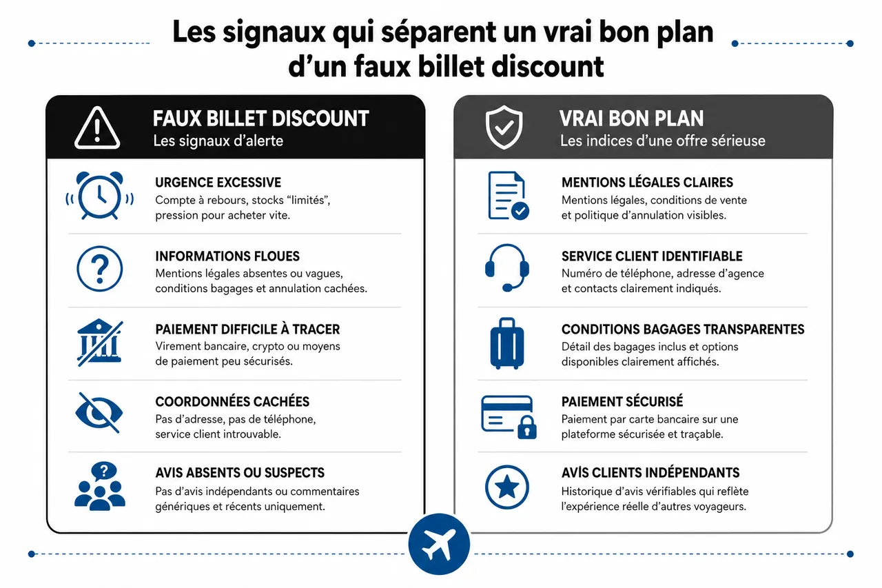 7 astuces pour trouver un billet d’avion discount sans tomber sur les faux bons plans , Les signaux qui séparent un vrai bon plan d’un faux billet discount