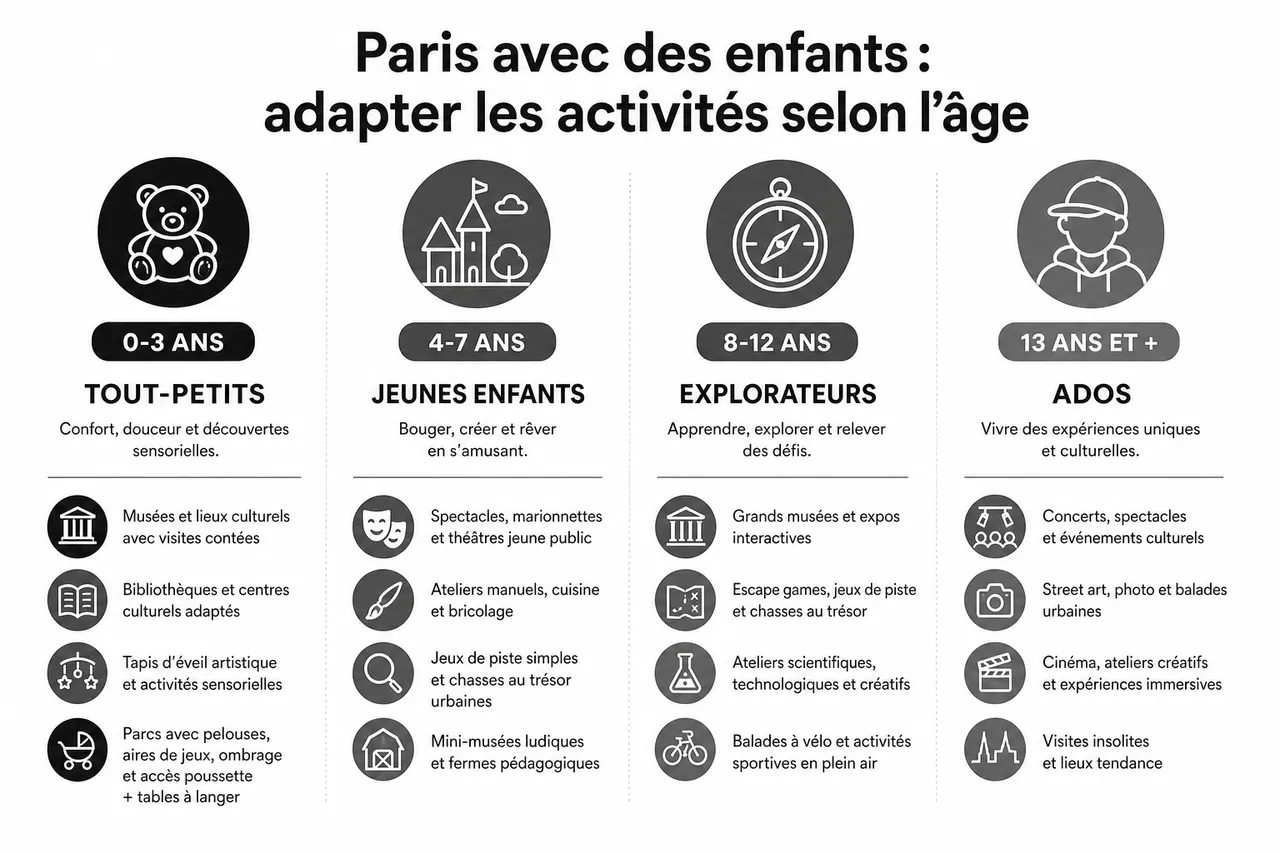 Activités pour enfant à Paris: où s'amuser en famille toute l'année , Paris avec des enfants: adapter les activités selon l’âge