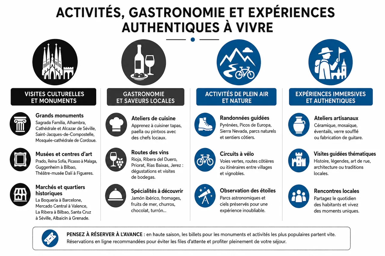 Espagne touristique: les villes qui valent vraiment le détour , Activités, gastronomie et expériences authentiques à vivre