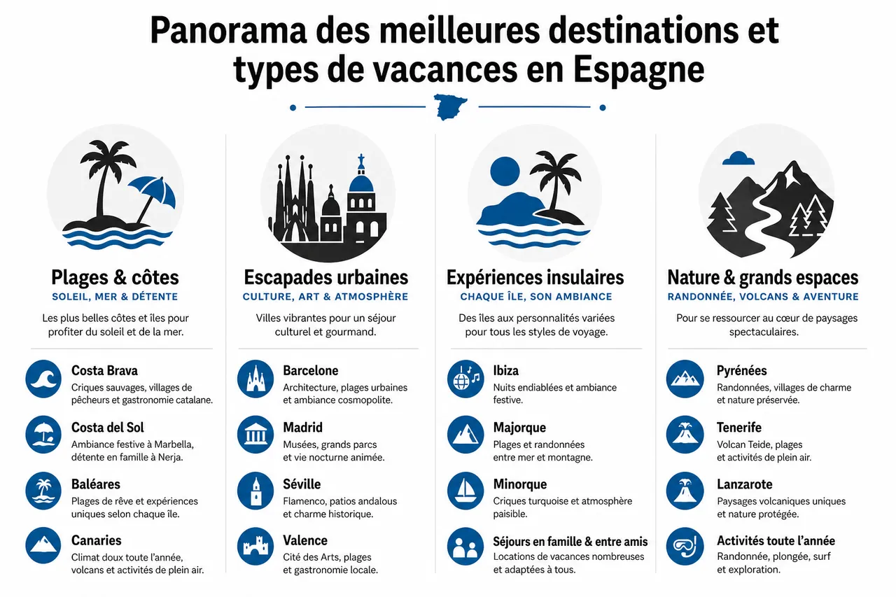 Vacances en Espagne: où partir selon votre style de voyage , Panorama des meilleures destinations et types de vacances en Espagne