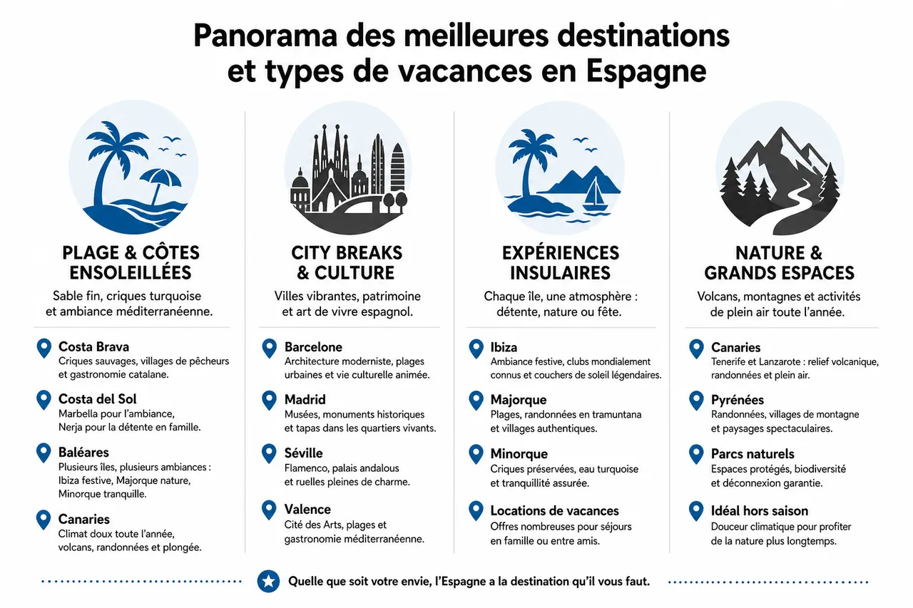 Vacances en Espagne: où partir selon votre style de voyage , Panorama des meilleures destinations et types de vacances en Espagne