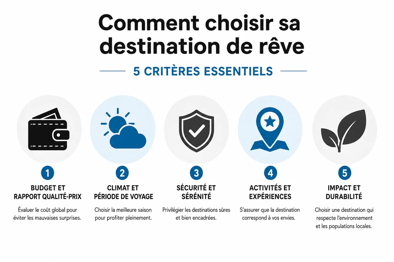 Destination de rêve avec 5 critères pour ne pas se tromper , Comment choisir sa destination de rêve: 5 critères essentiels