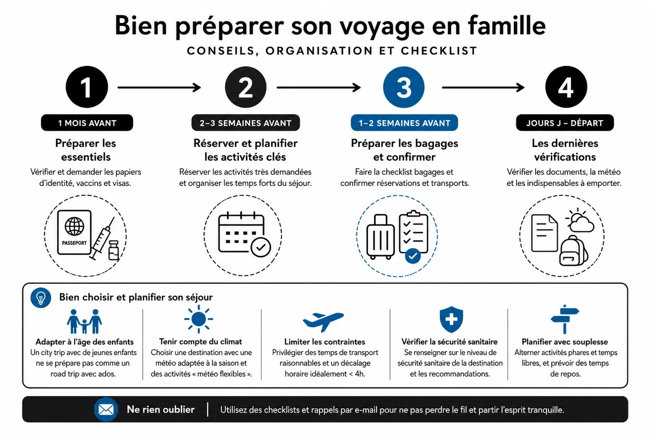 Voyage en famille et ce qu’il faut anticiper pour voyager plus sereinement , Bien préparer son voyage en famille: conseils, organisation et checklist