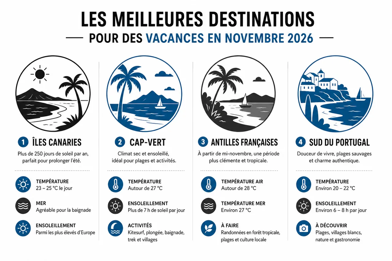 Vacances en novembre et les destinations qui gardent du soleil , Les meilleures destinations pour des vacances en novembre 2026