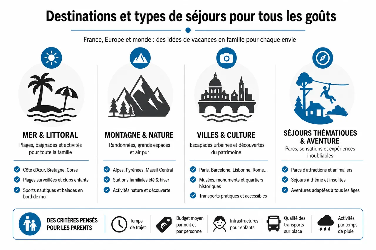 Vacances en famille avec 6 idées qui plaisent vraiment à tout le monde , Destinations et types de séjours pour tous les goûts