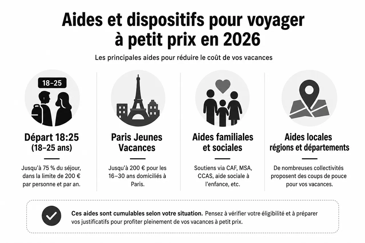 Comment organiser des vacances inoubliables avec seulement 200 euros? , Aides et dispositifs pour voyager à petit prix en 2026