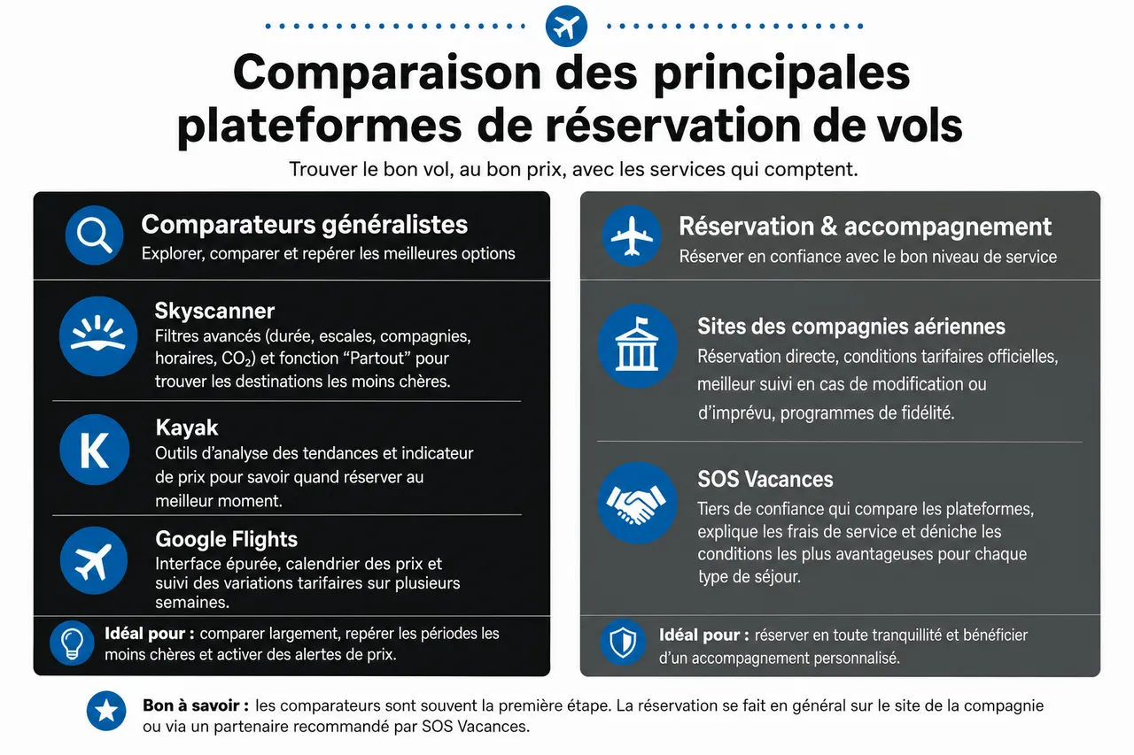 Vols d’avion et ce qui fait vraiment varier les tarifs , Comparaison des principales plateformes de réservation de vols