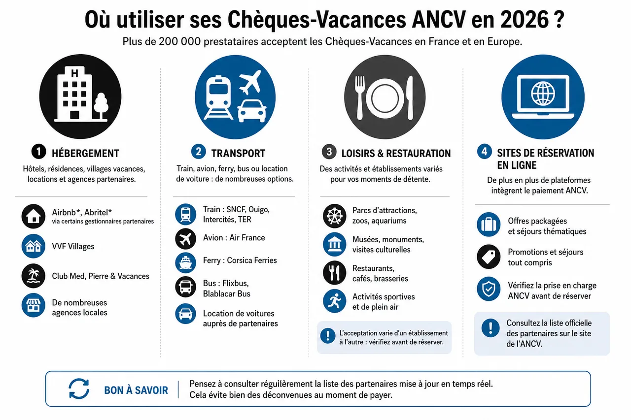 Vacances ANCV comment en profiter sans se tromper de prestataire , Comment fonctionnent les Chèques-Vacances ANCV et où les utiliser?