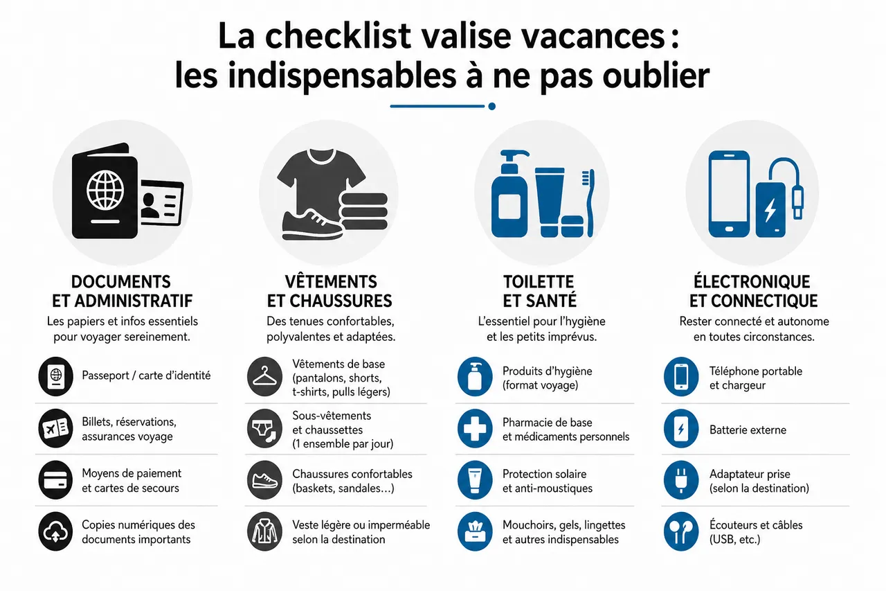 Checklist valise vacances les indispensables à ne pas oublier selon votre type de séjour , La checklist valise vacances: les indispensables à ne pas oublier
