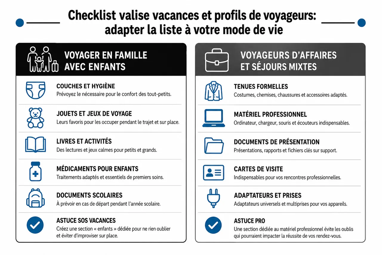 Checklist valise vacances les indispensables à ne pas oublier selon votre type de séjour , Checklist valise vacances et profils de voyageurs: adapter la liste à votre mode de vie