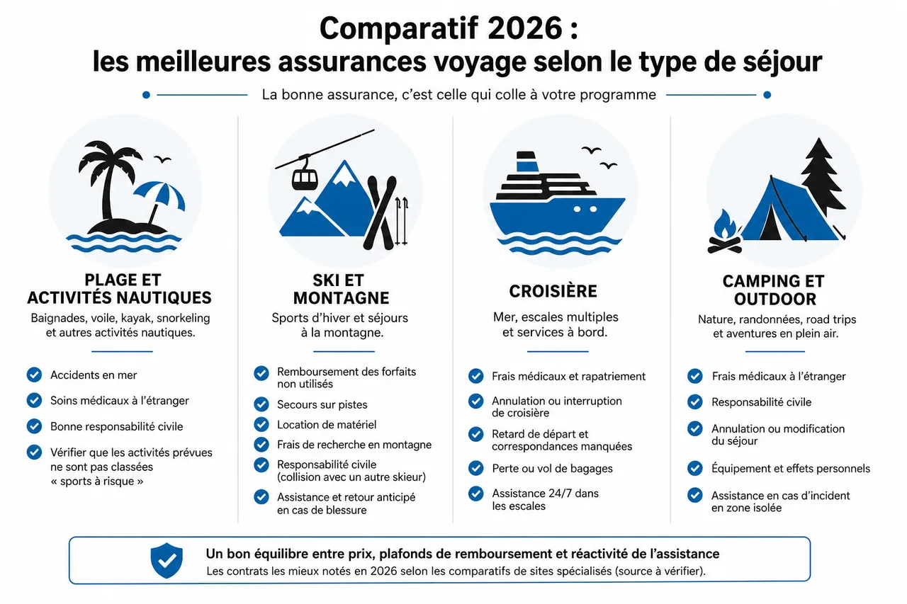 Assurance voyage comment choisir la bonne formule sans payer trop cher , Comparatif 2026: les meilleures assurances voyage selon le type de séjour