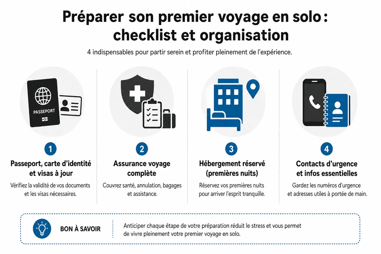 Premier voyage en solo 7 conseils pour partir serein sans se sentir complètement perdu , Préparer son premier voyage en solo: checklist et organisation