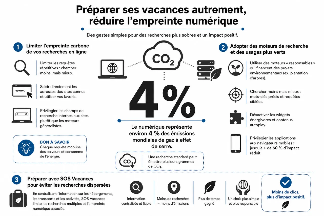 Voyager plus responsable en 2026 les gestes simples pour réduire l’empreinte de vos vacances , Intégrer le numérique responsable dans la préparation de vos vacances