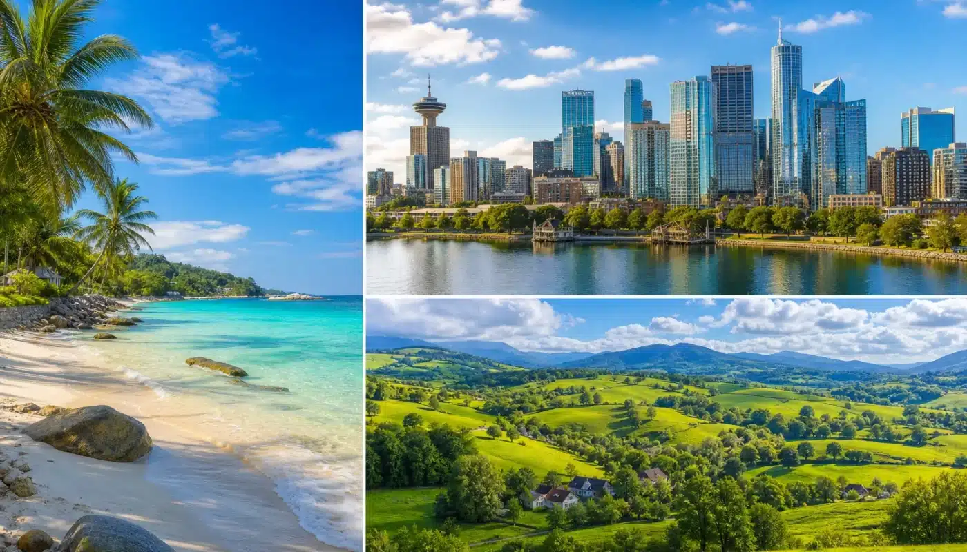 Paysages variés mer, ville et campagne pour vacances idéales