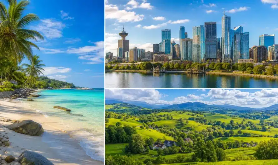 Paysages variés mer, ville et campagne pour vacances idéales