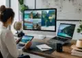 Planificateur de vacances avec ordinateur et cartes de voyage