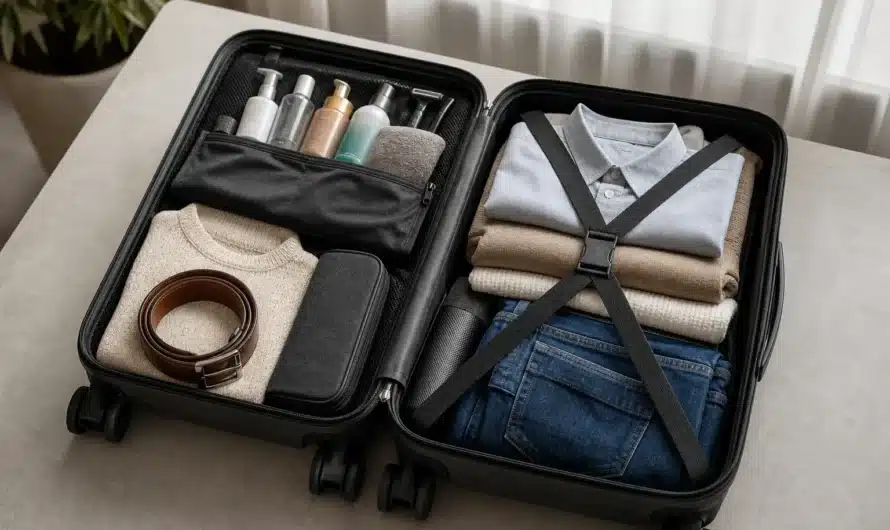 Valise ouverte avec vêtements et accessoires pour différents séjours