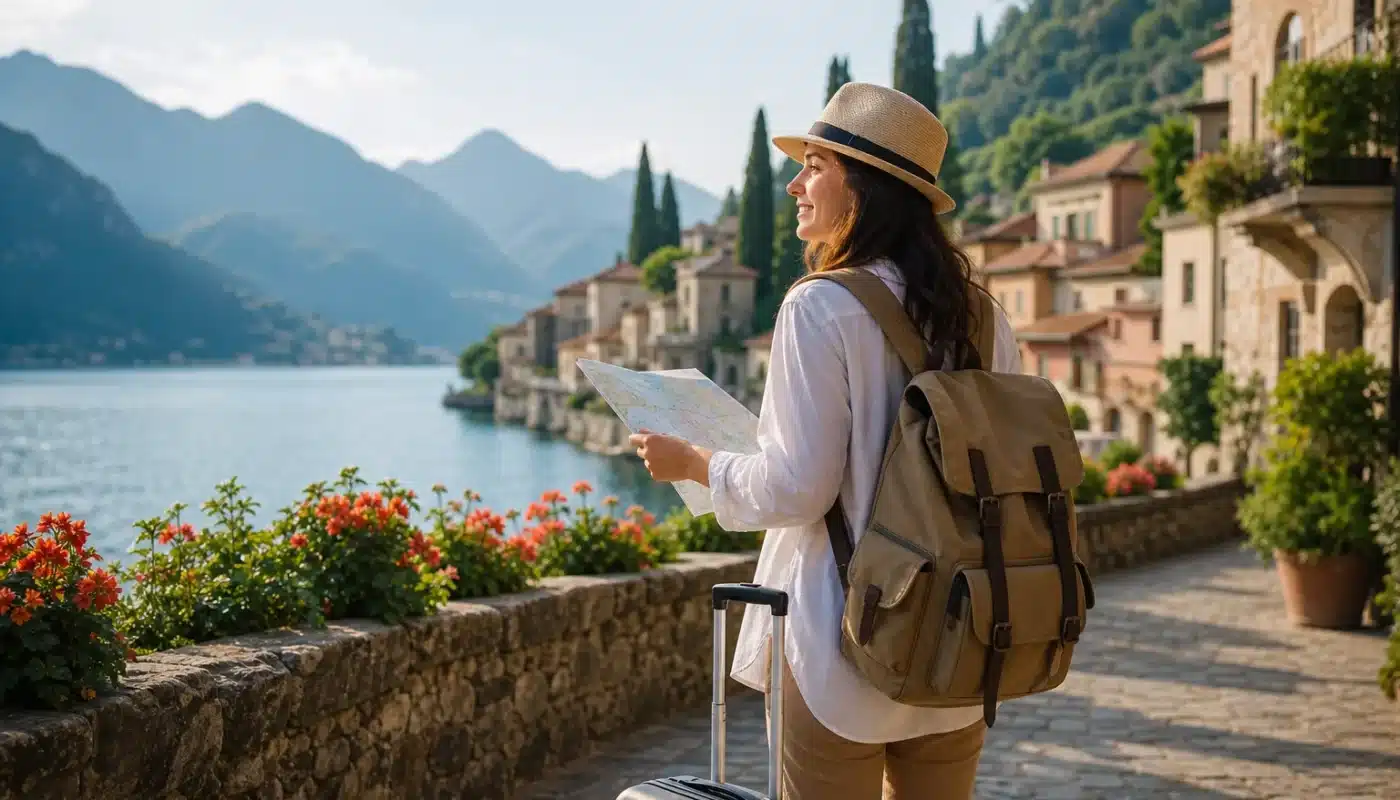 Voyage en solo serein avec sac à dos et carte de voyage