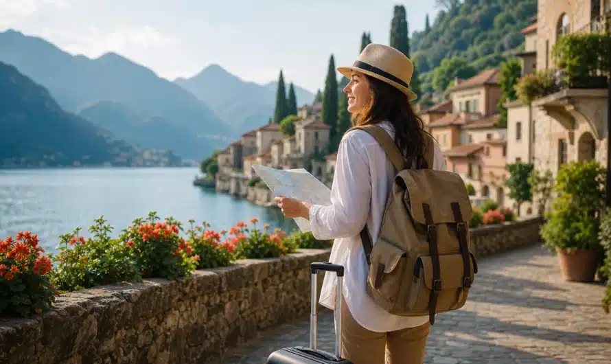 Voyage en solo serein avec sac à dos et carte de voyage