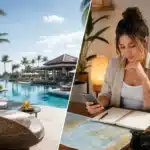 Voyageurs comparant vacances all inclusive et séjour en liberté
