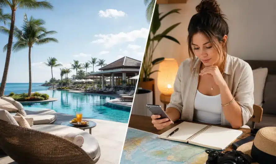 Voyageurs comparant vacances all inclusive et séjour en liberté