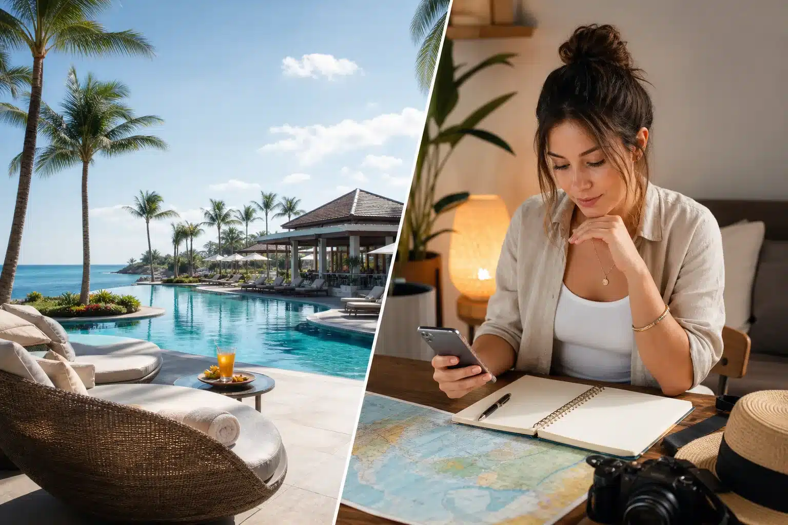 Voyageurs comparant vacances all inclusive et séjour en liberté