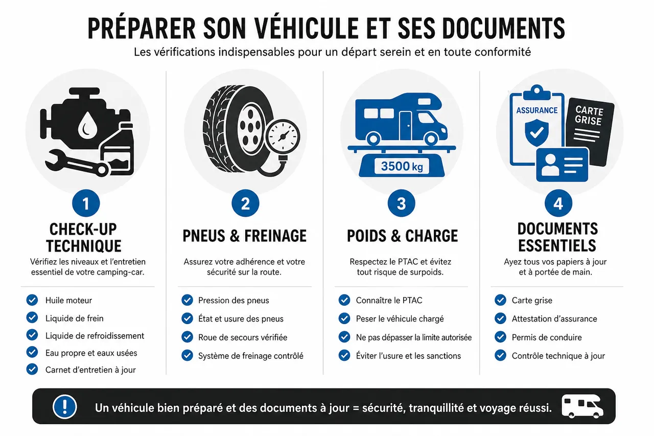 Préparer un voyage en camping-car pour débutants par où commencer quand on n’y connaît rien? , Préparer son véhicule et ses documents