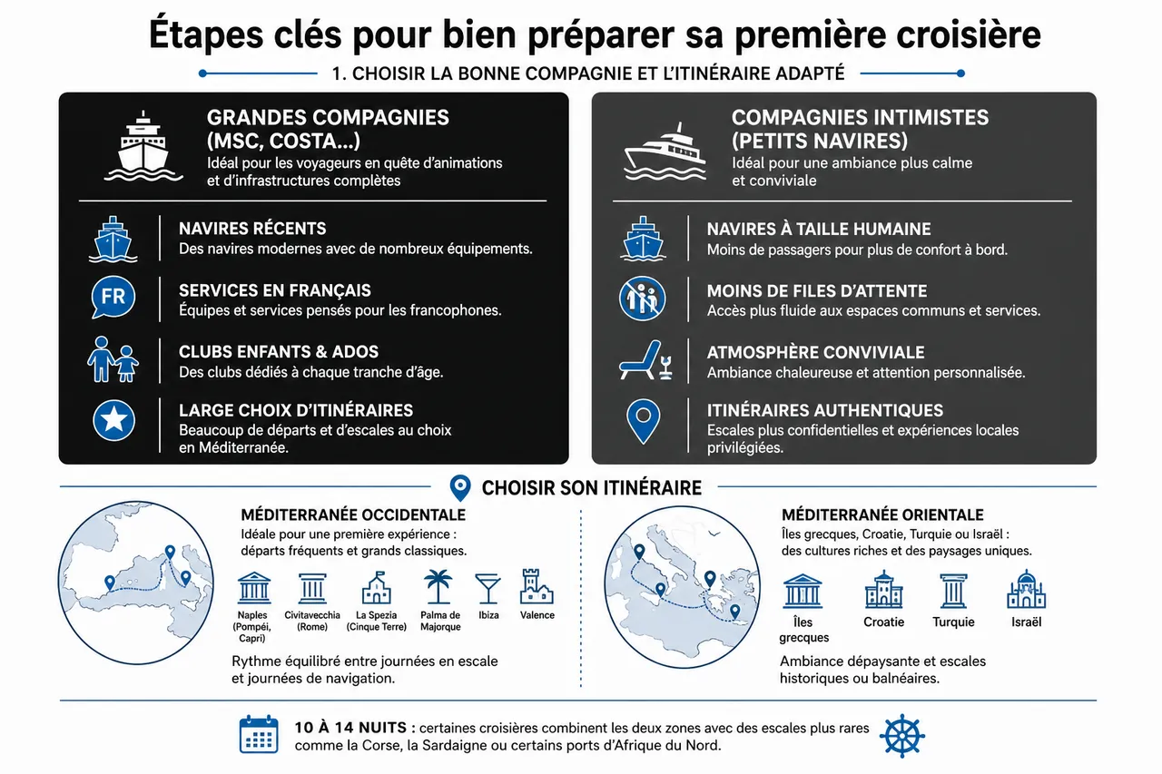 Croisière en Méditerranée pour débutants ce qu’il faut savoir avant de réserver votre première cabine , Étapes clés pour bien préparer sa première croisière