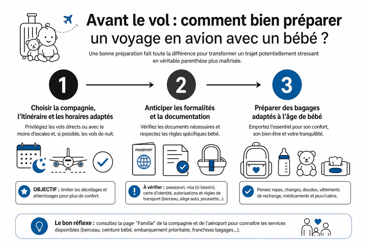 Voyager en avion avec un bébé comment s’organiser pour que le trajet se passe vraiment bien , Avant le vol: comment bien préparer un voyage en avion avec un bébé?