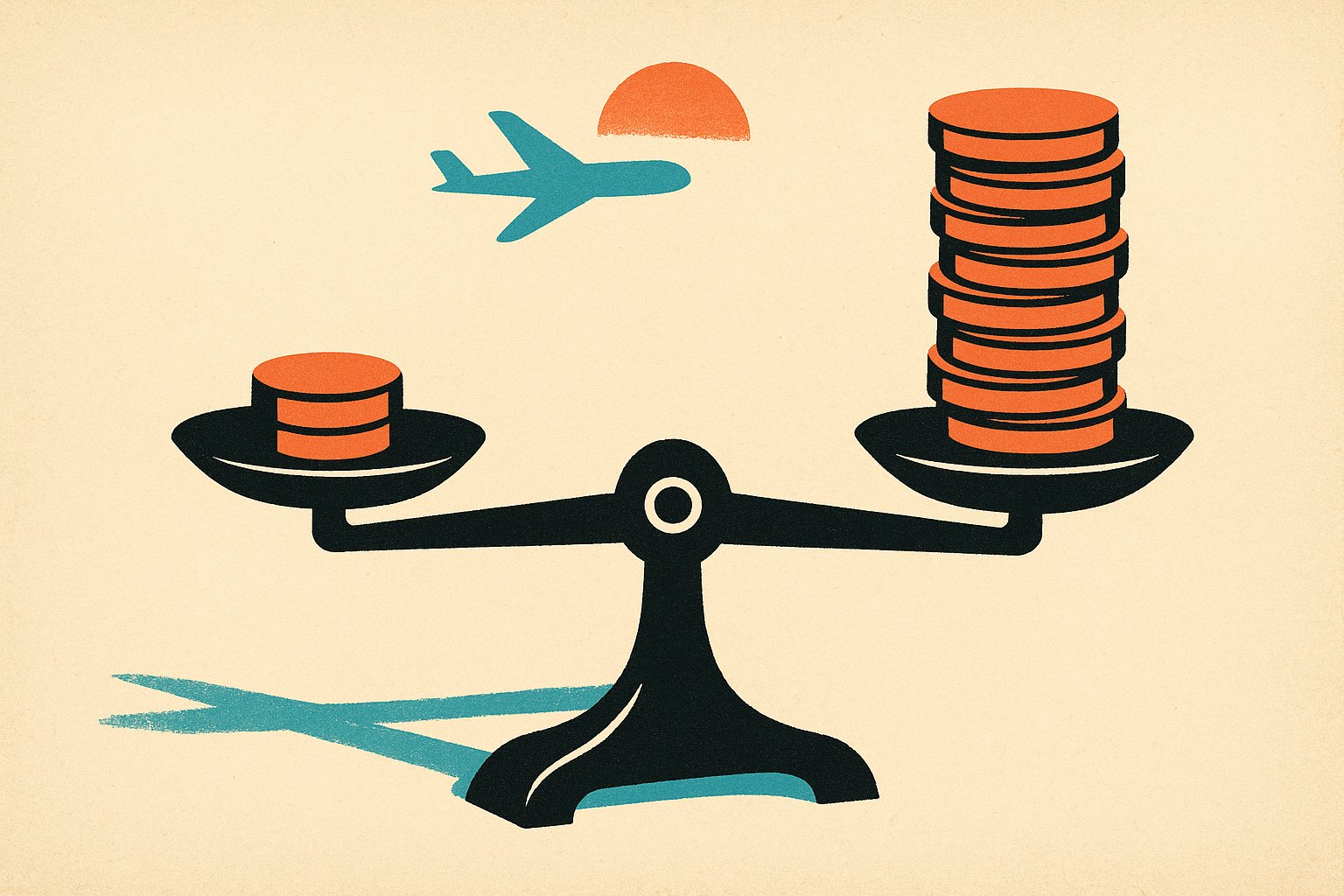 Balance comparant paiement courte duree et longue duree pour un billet d'avion