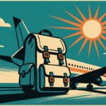 Sac a dos de voyage cabine illustration affiche vintage devant un avion