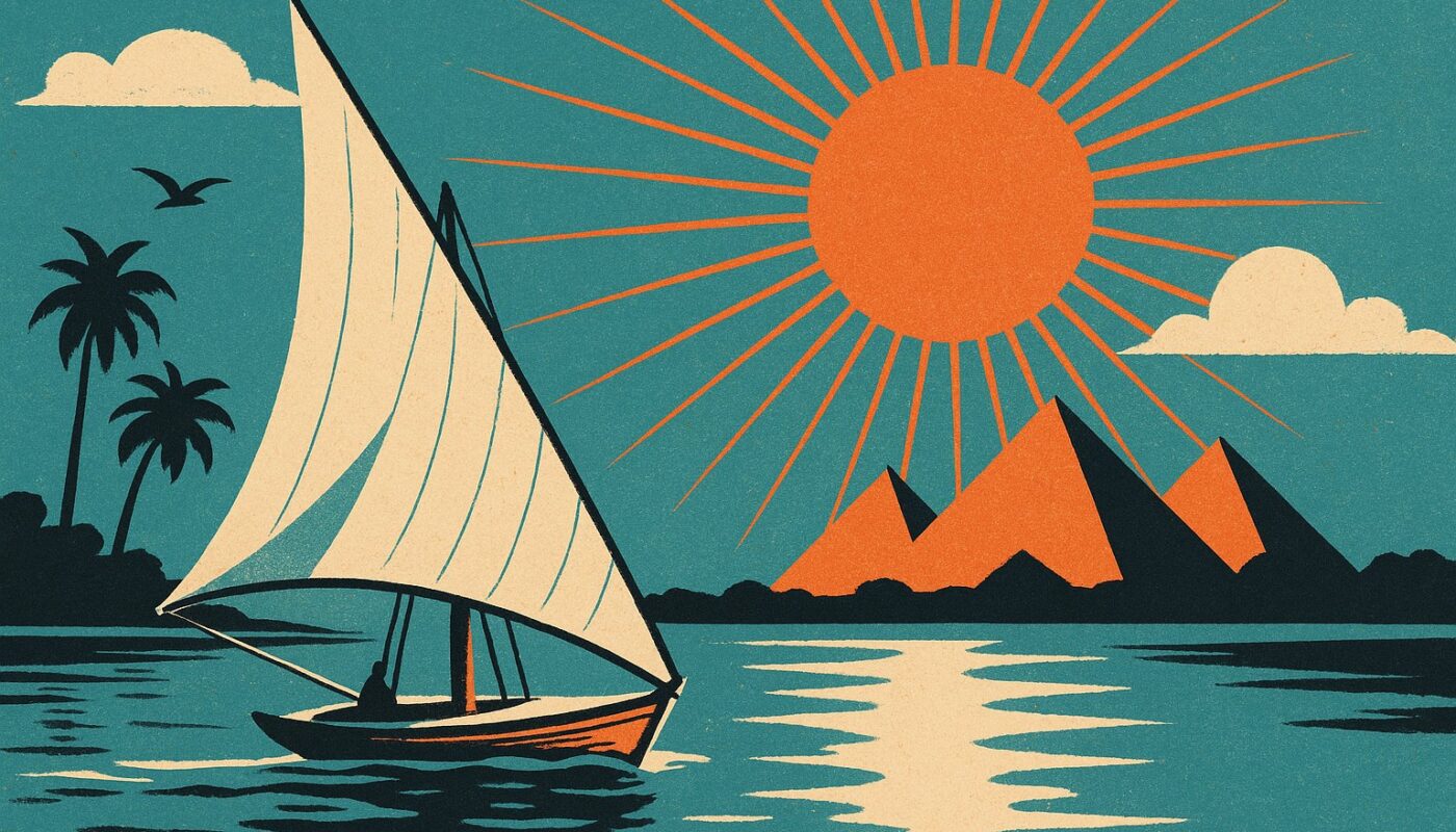 Felouque sur le Nil devant les pyramides de Gizeh, illustration du combine Caire et croisiere