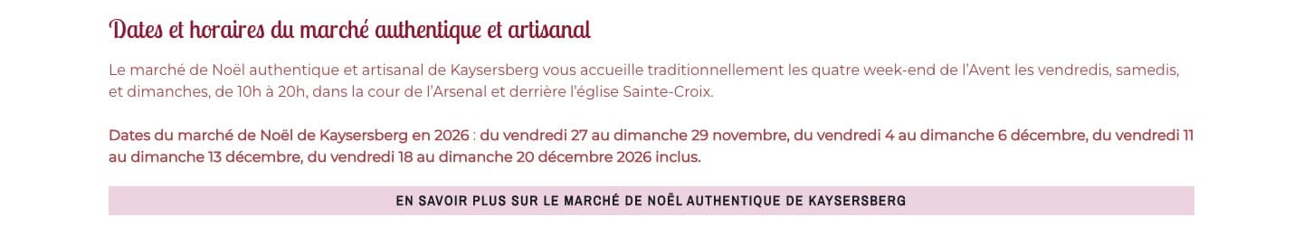 Dates officielles 2026 du marché de Noël de Kaysersberg, ouvert les quatre week-ends de l'Avent
