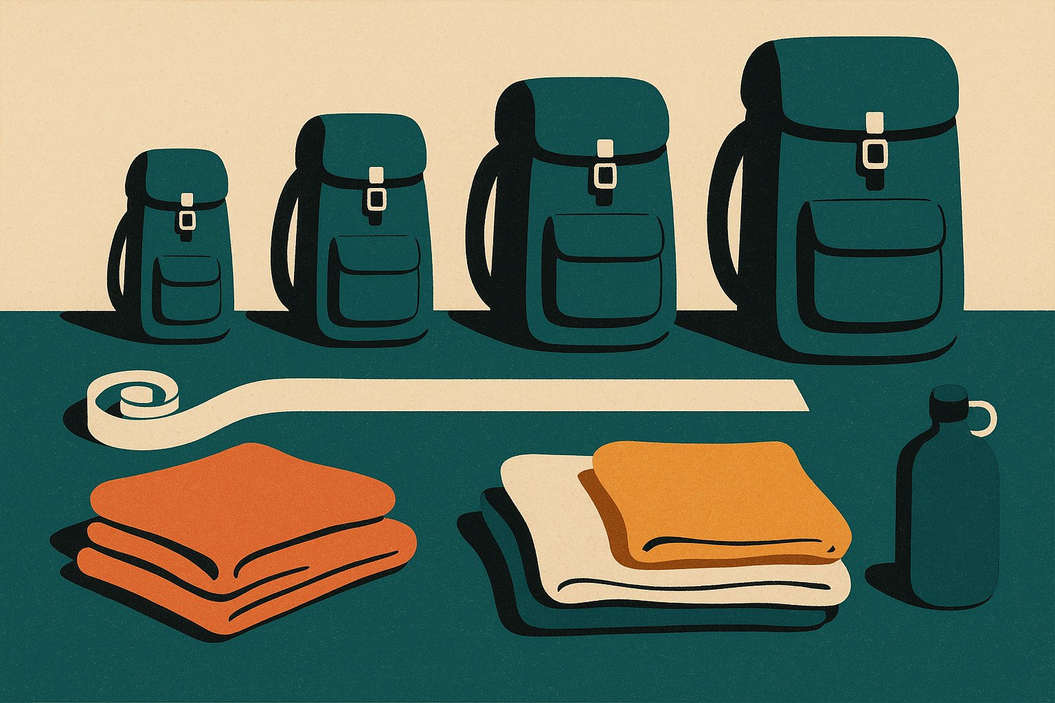 Illustration vintage de plusieurs volumes de sacs à dos de voyage