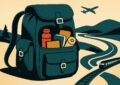 Illustration vintage d'un sac à dos de voyage ouvert