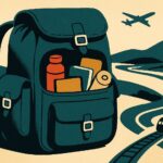 Illustration vintage d'un sac à dos de voyage ouvert