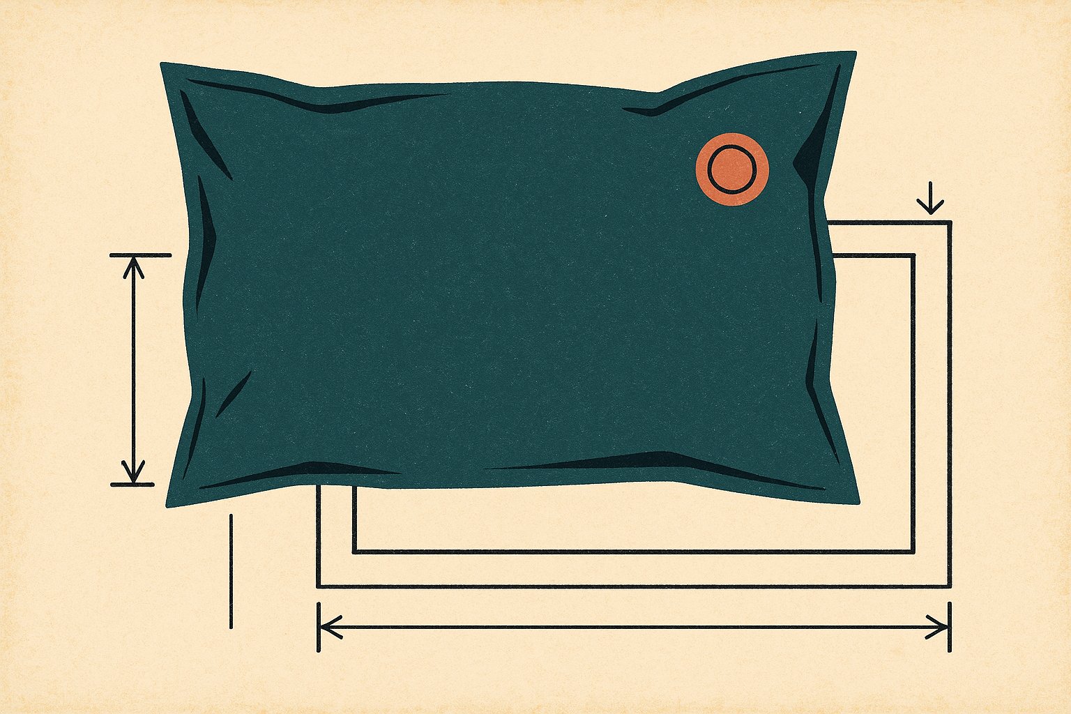 Illustration style affiche vintage montrant un sac sous vide à plat plus long que le cadre du gabarit de bagage placé derrière lui