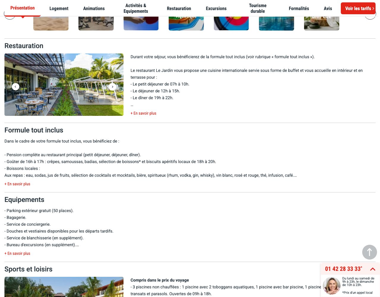 Capture du paragraphe « Formule tout inclus » de la fiche produit de l’hôtel Framissima Évasion Ocean’s Creek, relevée le 7 septembre 2026